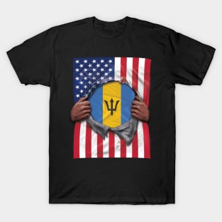 Barbados Flag American Flag Ripped - Gift for Barbadian From Barbados T-Shirt